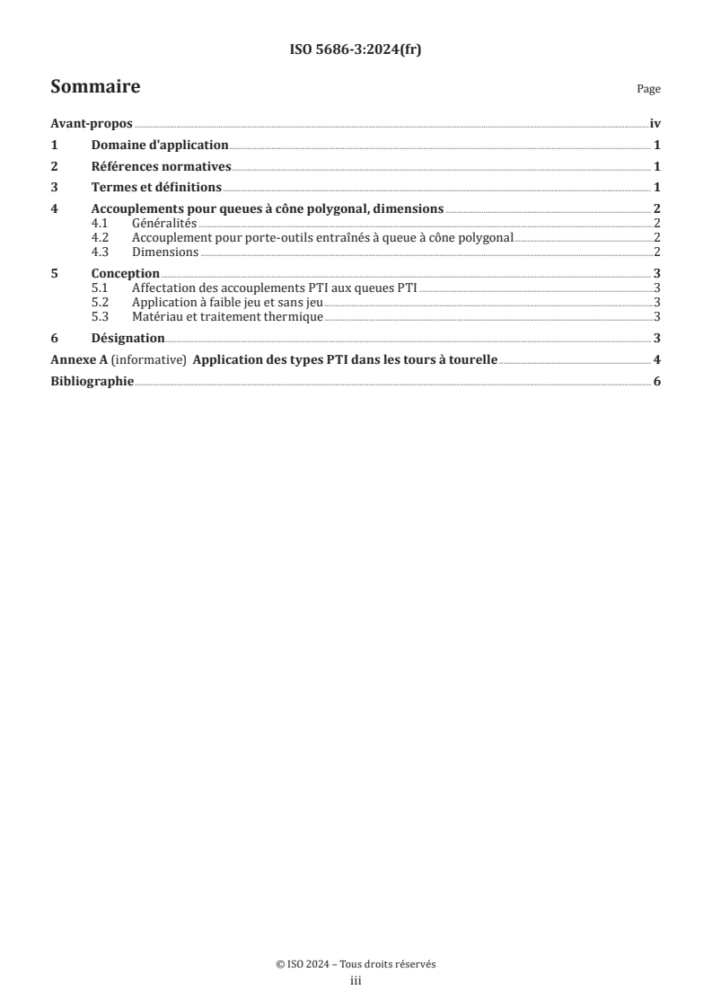 ISO 5686-3:2024 - Interfaces de tourelle polygonales avec surface de contact plane — Partie 3: Accouplement pour porte-outils entraînés avec des queues de type F et A
Released:3. 10. 2024