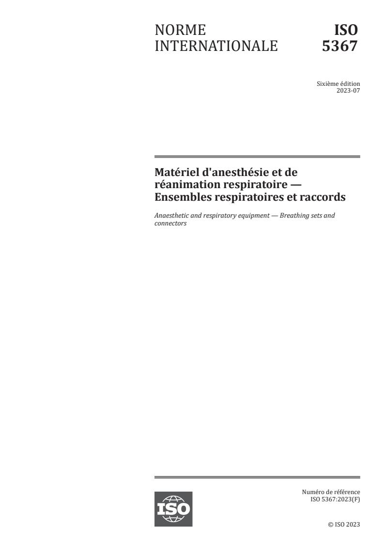 ISO 5367:2023 - Matériel d'anesthésie et de réanimation respiratoire — Ensembles respiratoires et raccords
Released:14. 07. 2023