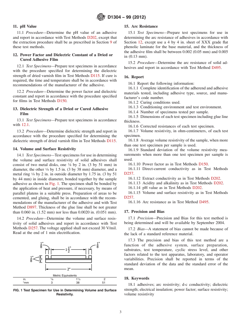 ASTM D1304-99(2012) - Standard Test Methods for  Adhesives Relative to Their Use as Electrical Insulation