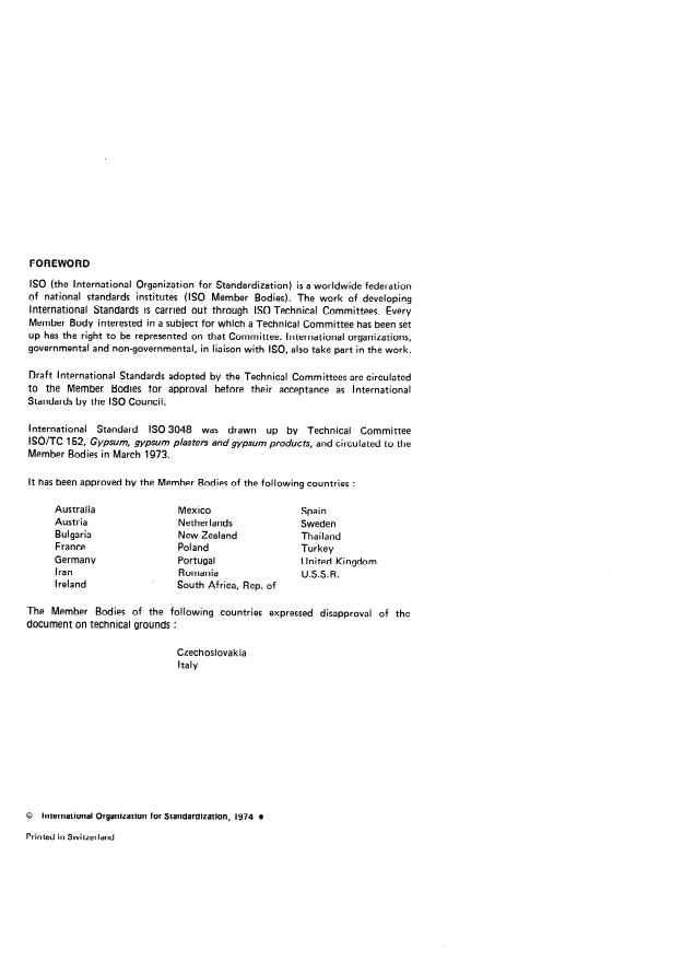 ISO 3048:1974 ISO 3048:1974 - Gypsum plasters -- General test conditions - Page 2 preview