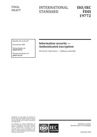 ISO/IEC FDIS 19772:Version 29-avg-2020 - Information security -- Authenticated encryption