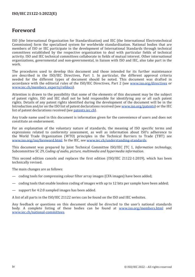 ISO/IEC 21122-1:2022 ISO/IEC 21122-1:2022 - Information technology — JPEG XS low-latency lightweight image coding system — Part 1: Core coding system
Released:3/29/2022 - Page 4 preview