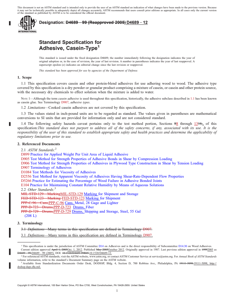 REDLINE ASTM D4689-12 - Standard Specification for Adhesive, Casein-Type