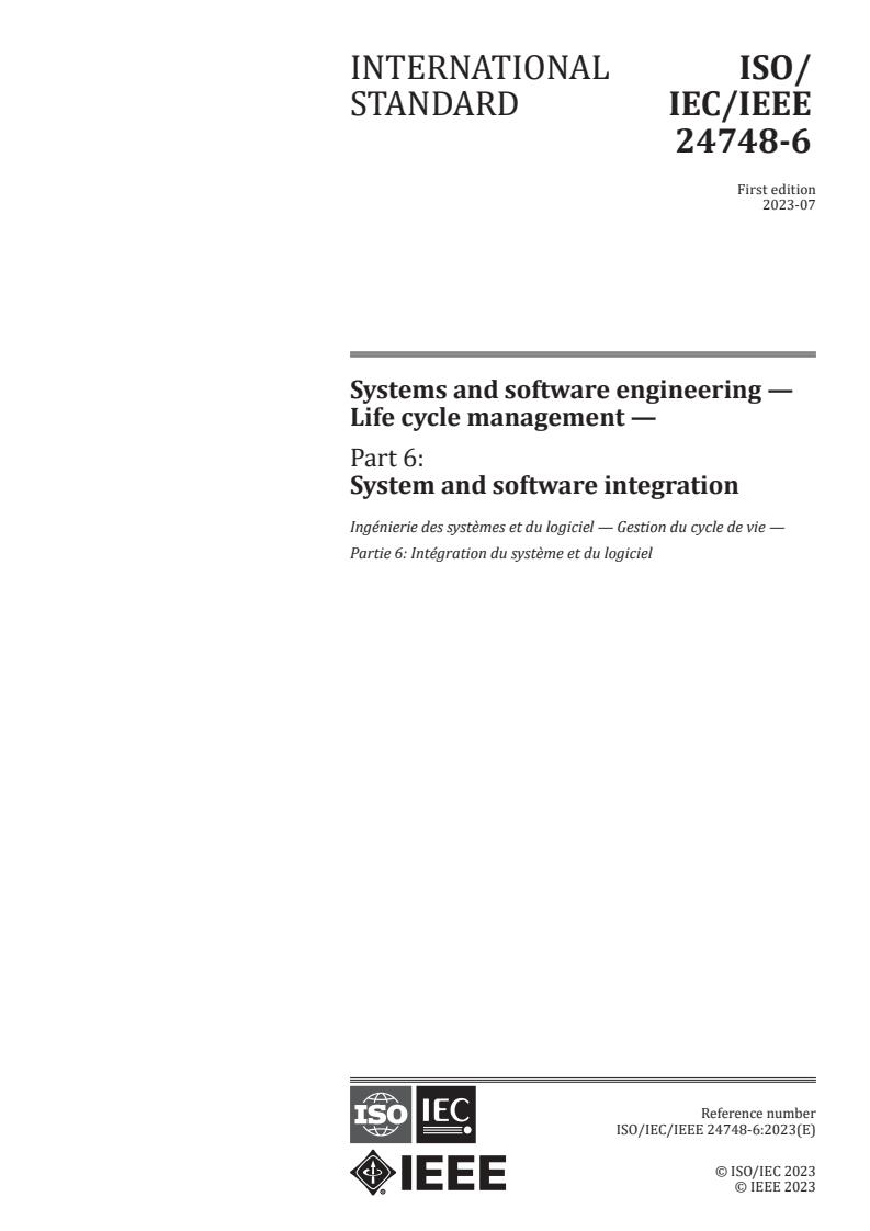 ISO/IEC/IEEE 24748-6:2023 - Systems and software engineering — Life cycle management — Part 6: System and software integration
Released:18. 07. 2023