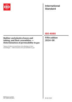 ISO 4080:2024 ISO 4080:2024 - Rubber and plastics hoses and tubing, and their assemblies — Determination of permeability to gas
Released:13. 06. 2024 - Page 1 preview