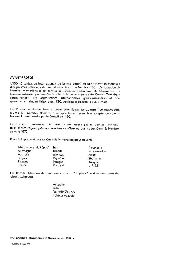 ISO 3051:1974 ISO 3051:1974 - Plâtres -- Détermination des caractéristiques mécaniques - Page 2 preview