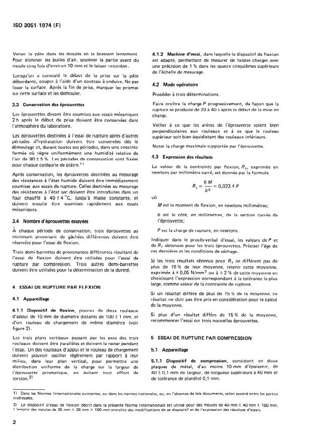 ISO 3051:1974 ISO 3051:1974 - Plâtres -- Détermination des caractéristiques mécaniques - Page 4 preview