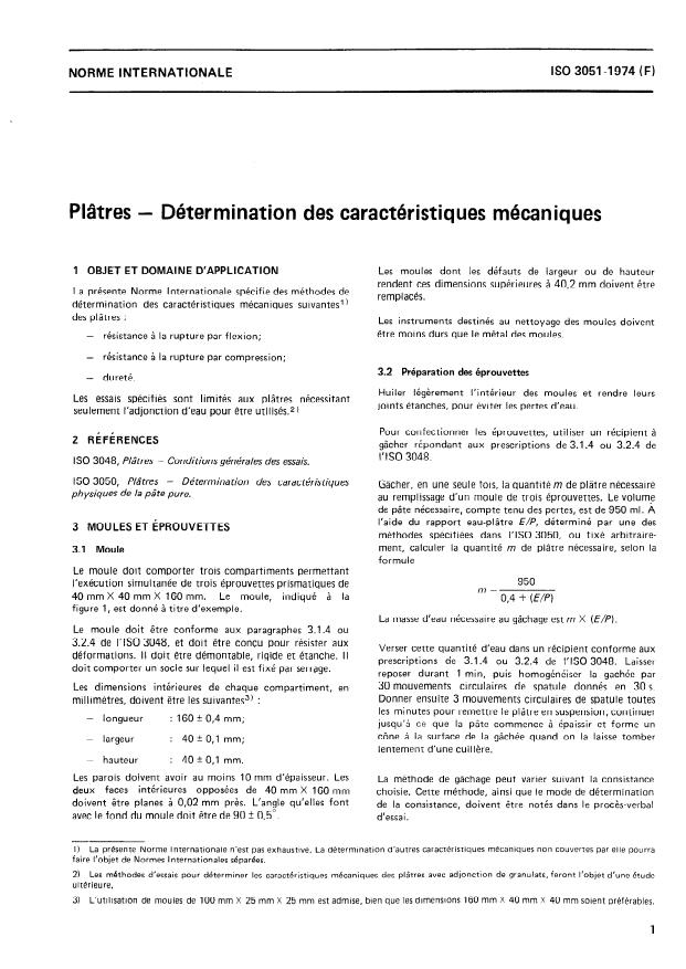 ISO 3051:1974 - Plâtres -- Détermination des caractéristiques mécaniques