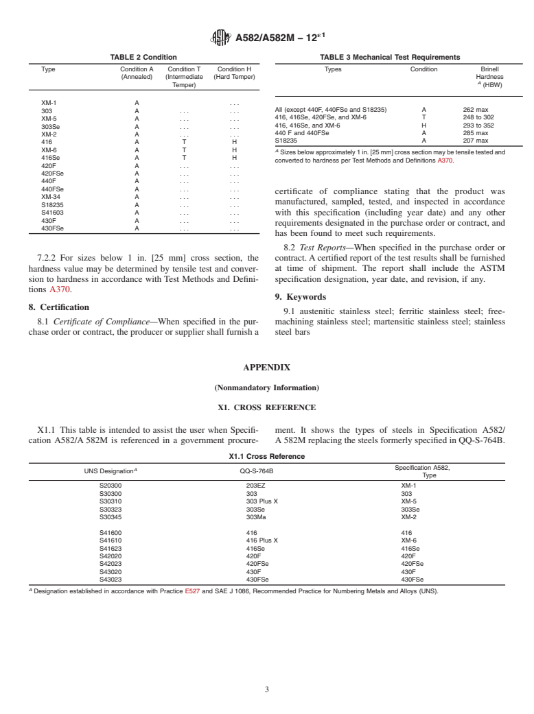 ASTM A582/A582M-12e1 - Standard Specification for Free-Machining Stainless Steel Bars