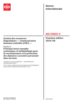 SIST ISO 24620-5:2024 ISO 24620-5:2024 - Gestion des ressources linguistiques — Communication humaine contrôlée (CHC) — Partie 5: Principes lexico-morpho-syntaxiques et méthodologie pour la reconnaissance et la protection des données à caractère personnel dans du texte
Released:3. 06. 2024 - Page 1 preview