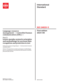 SIST ISO 24620-5:2024 ISO 24620-5:2024 - Language resource management — Controlled human communication (CHC) — Part 5: Lexico-morpho-syntactic principles and methodology for personal data recognition and protection in text
Released:3. 06. 2024 - Page 1 preview