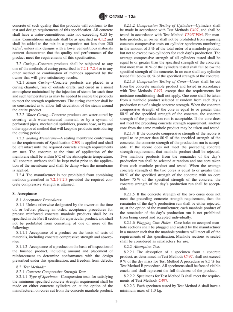 ASTM C478M-12a - Standard Specification for Precast Reinforced Concrete Manhole Sections (Metric)