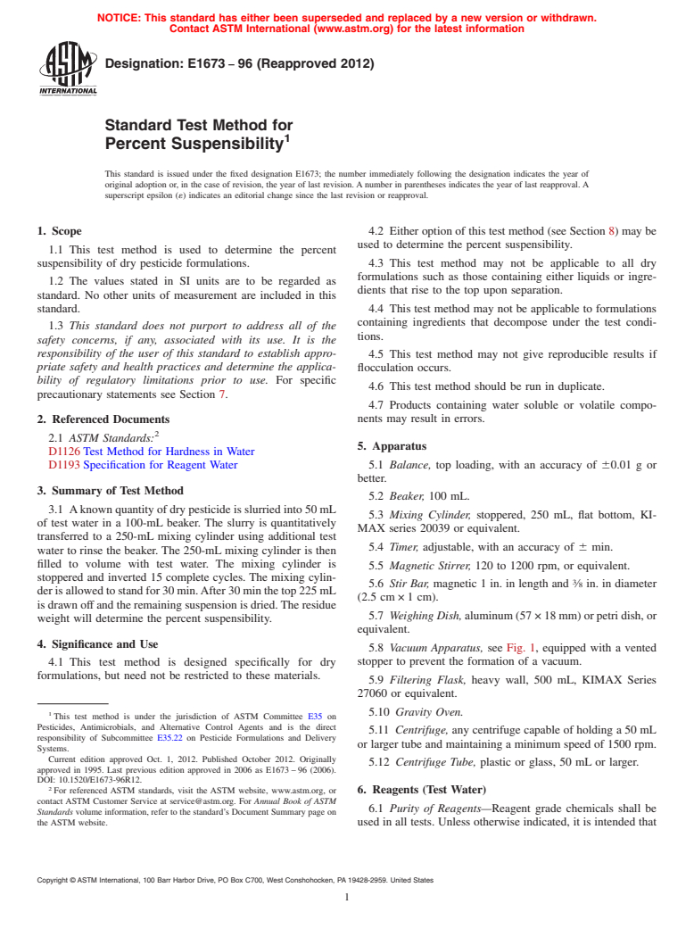 ASTM E1673-96(2012) - Standard Test Method for  Percent Suspensibility