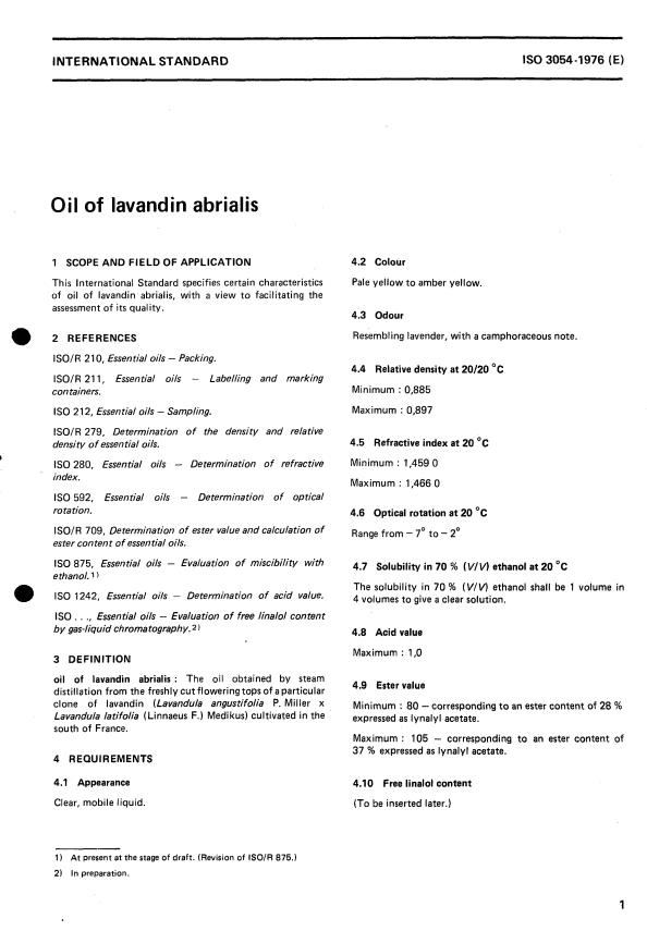 ISO 3054:1976 - Oil of lavandin abrialis