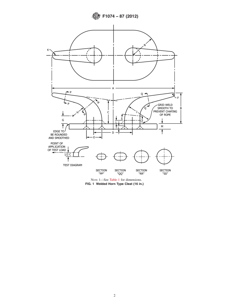 ASTM F1074-87(2012) - Standard Specification for  Cleats, Welded Horn Type