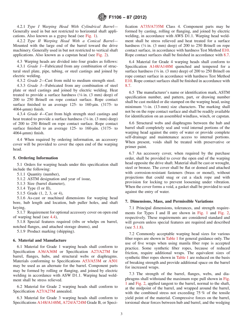 ASTM F1106-87(2012) - Standard Specification for  Warping Heads, Rope Handling (Gypsy Head, Capstan Head)