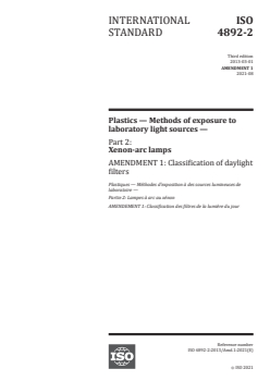 ISO 4892-2:2013/Amd 1:2021 - Plastics — Methods of exposure to laboratory light sources — Part 2: Xenon-arc lamps — Amendment 1: Classification of daylight filters
Released:8/3/2021 - Page 1 preview