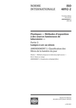 ISO 4892-2:2013/Amd 1:2021 - Plastiques — Méthodes d'exposition à des sources lumineuses de laboratoire — Partie 2: Lampes à arc au xénon — Amendement 1: Classification des filtres de la lumière du jour
Released:8/3/2021 - Page 1 preview