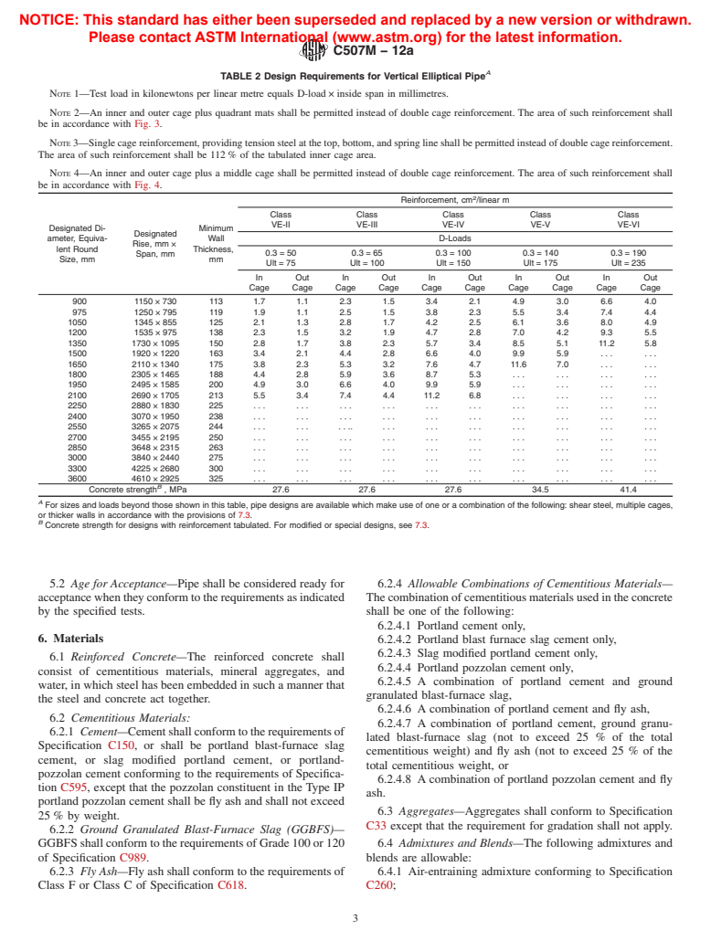 ASTM C507M-12a - Standard Specification for Reinforced Concrete Elliptical Culvert, Storm Drain, and Sewer Pipe (Metric)