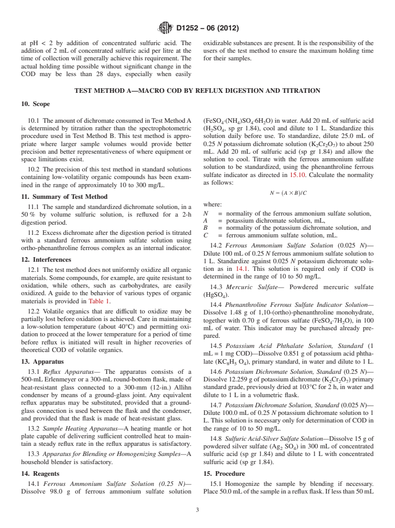 ASTM D1252-06(2012) - Standard Test Methods for Chemical Oxygen Demand (Dichromate Oxygen Demand) of Water