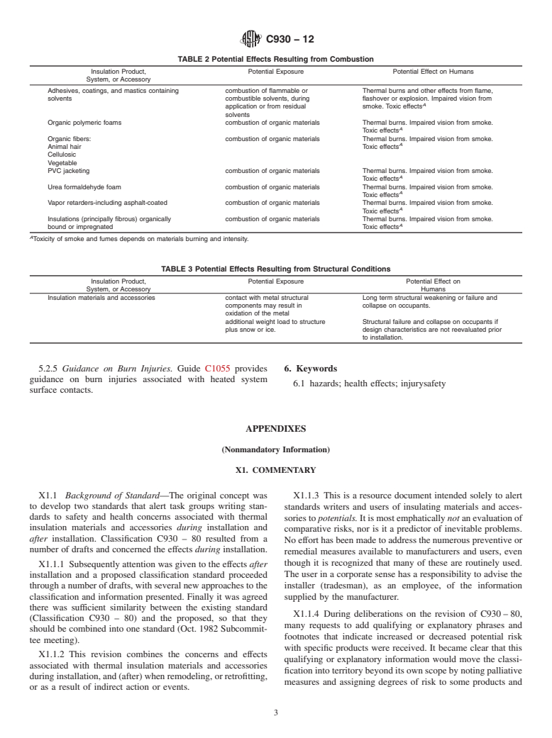 ASTM C930-12 - Standard Classification of  Potential Health and Safety Concerns Associated With Thermal  Insulation Materials and Accessories