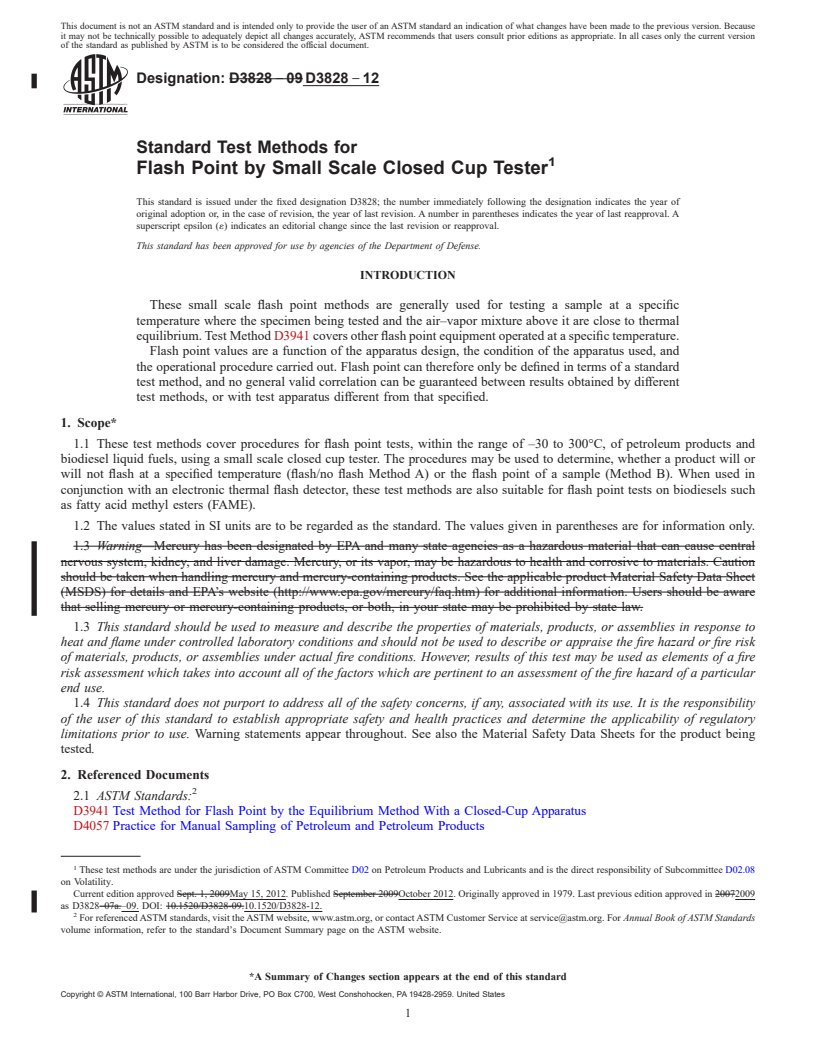 REDLINE ASTM D3828-12 - Standard Test Methods for Flash Point by Small Scale Closed Cup Tester