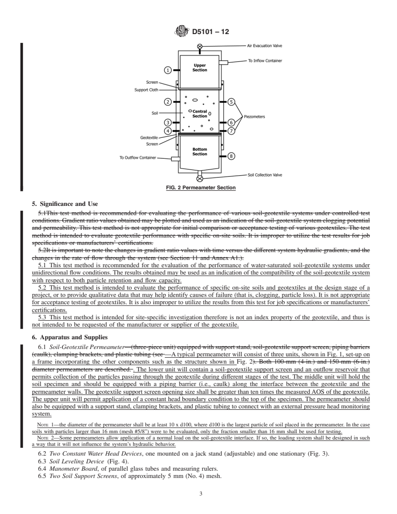 REDLINE ASTM D5101-12 - Standard Test Method for Measuring the Filtration Compatibility of Soil-Geotextile Systems