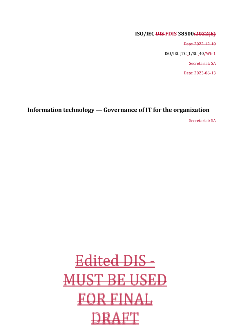 REDLINE ISO/IEC 38500 - Information technology — Governance of IT for the organization
Released:14. 06. 2023