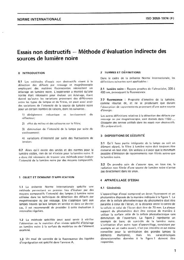 ISO 3059:1974 - Essais non destructifs -- Méthode d'évaluation indirecte des sources de lumiere noire
