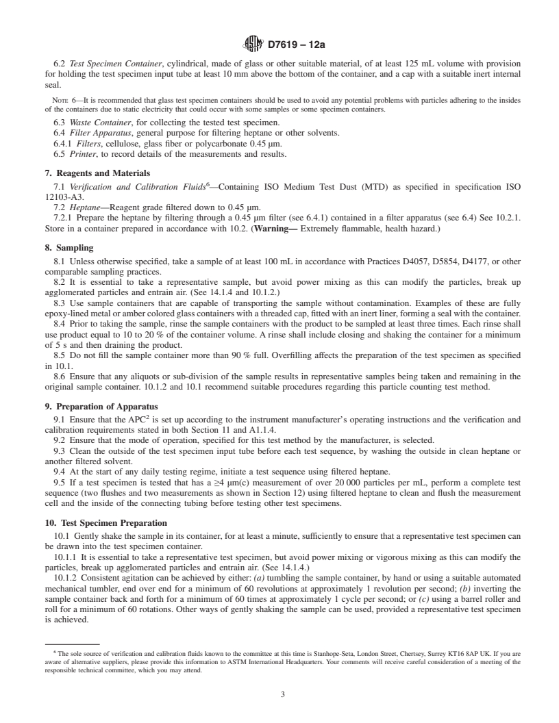 REDLINE ASTM D7619-12a - Standard Test Method for Sizing and Counting Particles in Light and Middle Distillate Fuels, by Automatic Particle Counter