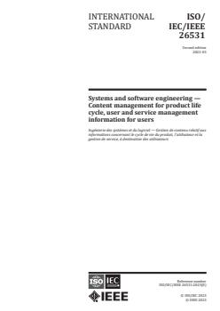 ISO/IEC/IEEE 26531:2023 - Systems and software engineering — Content management for product life cycle, user and service management information for users
Released:30. 03. 2023 - Page 1 preview