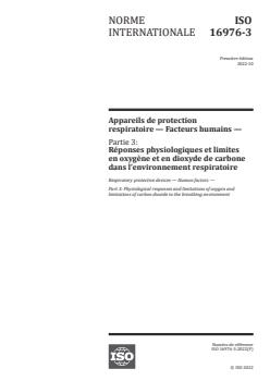 ISO 16976-3:2022 ISO 16976-3:2022 - Respiratory protective devices — Human factors — Part 3: Physiological responses and limitations of oxygen and limitations of carbon dioxide in the breathing environment
Released:18. 10. 2022 - Page 1 preview