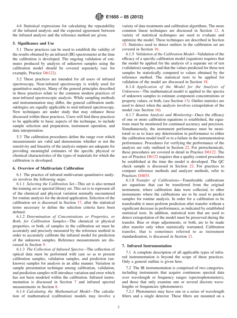 ASTM E1655-05(2012) - Standard Practices for  Infrared Multivariate Quantitative Analysis