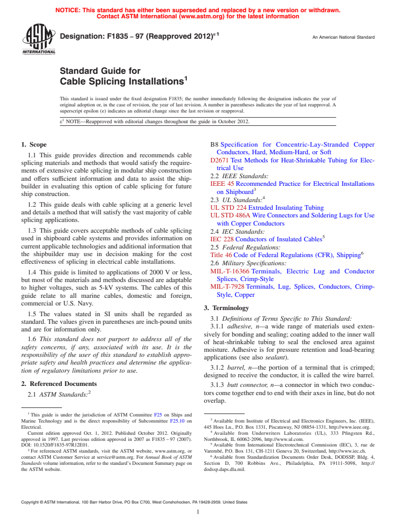 ASTM F1835-97(2012)e1 - Standard Guide for Cable Splicing Installations