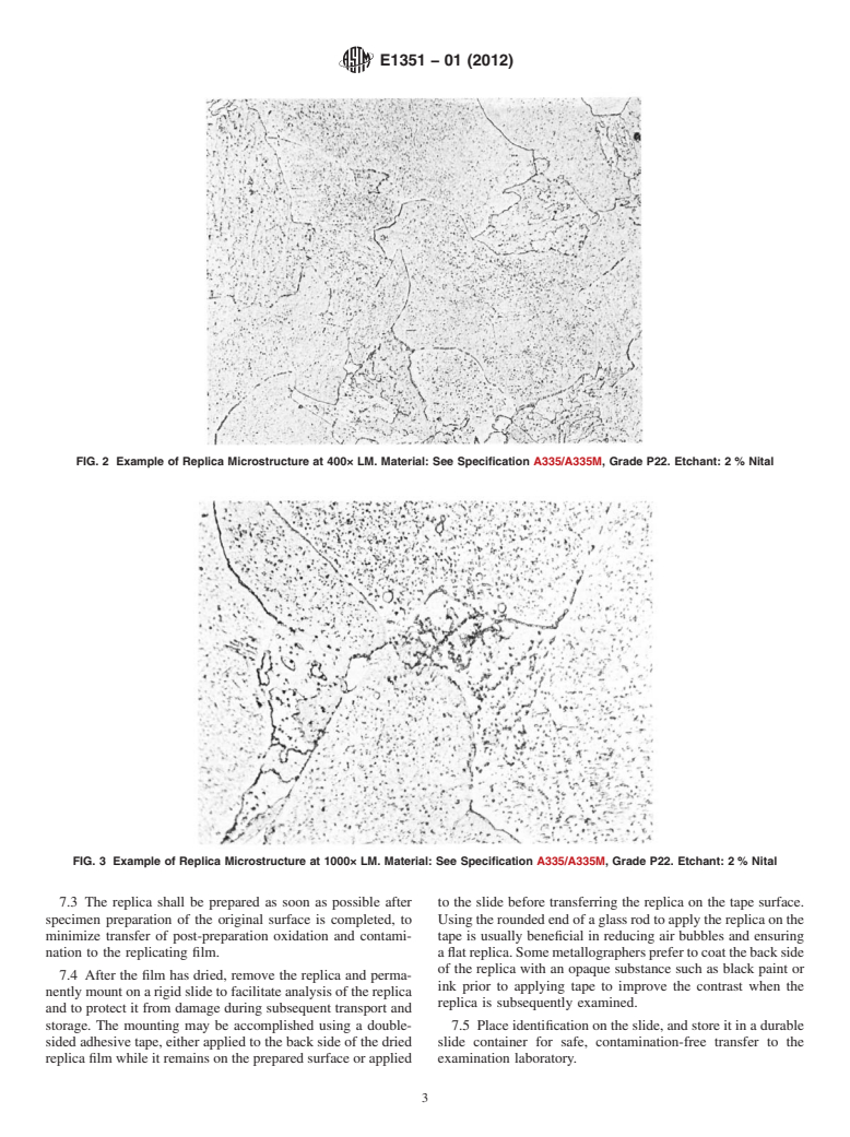 ASTM E1351-01(2012) - Standard Practice for  Production and Evaluation of Field Metallographic Replicas