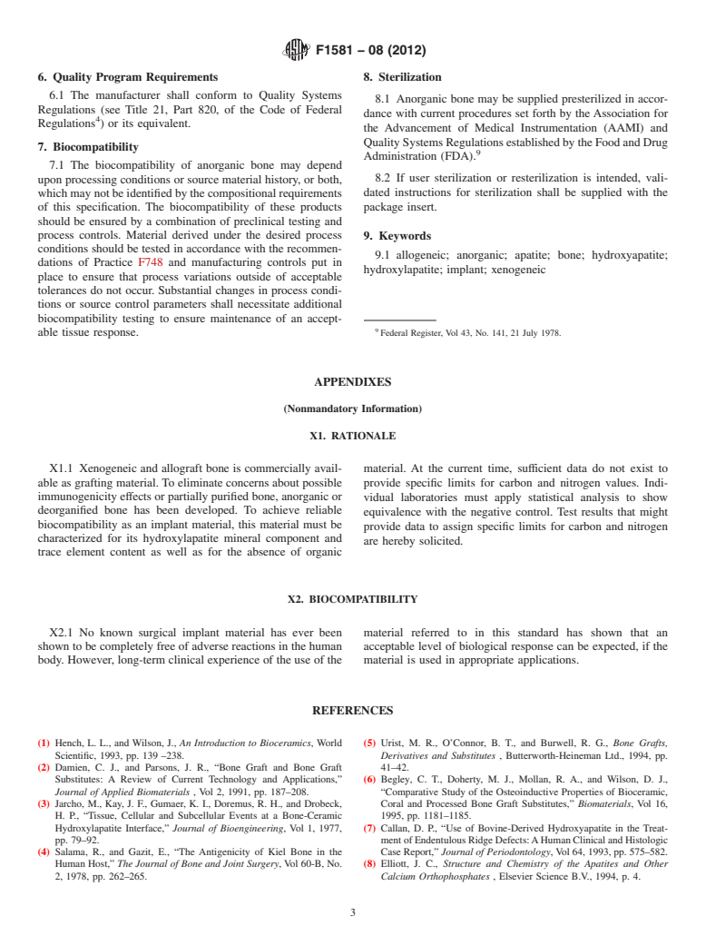 ASTM F1581-08(2012) - Standard Specification for Composition of Anorganic Bone for Surgical Implants