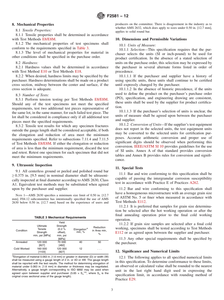 ASTM F2581-12 - Standard Specification for  Wrought Nitrogen Strengthened 11Manganese-17Chromium-3Molybdenum  Low-Nickel  Stainless Steel Alloy Bar and Wire for Surgical Implants  (UNS S29225)