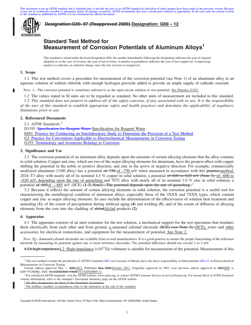 REDLINE ASTM G69-12 - Standard Test Method for Measurement of Corrosion Potentials of Aluminum Alloys