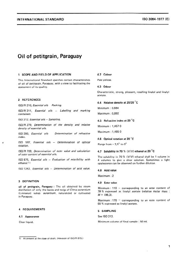 ISO 3064:1977 - Oil of petitgrain, Paraguay