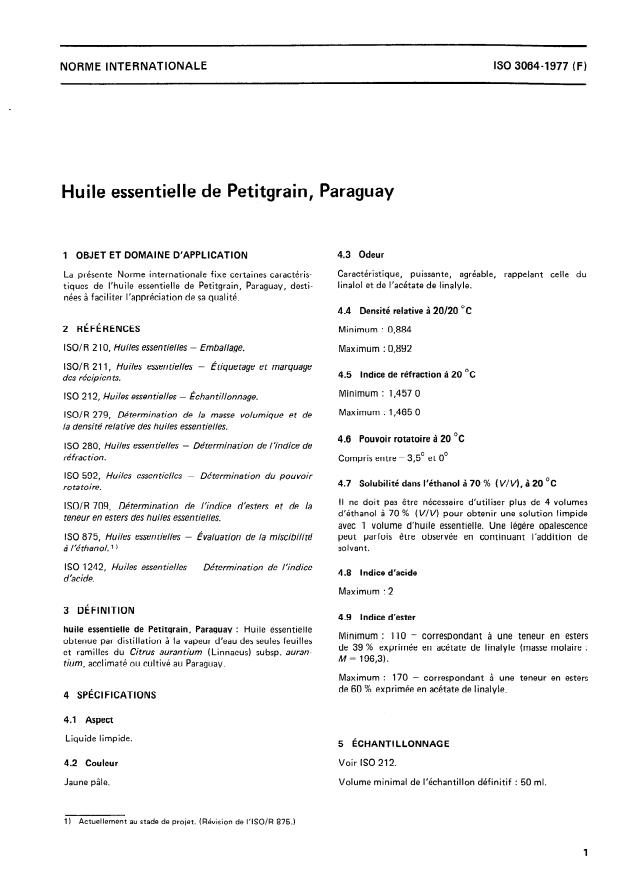 ISO 3064:1977 - Huile essentielle de Petitgrain, Paraguay