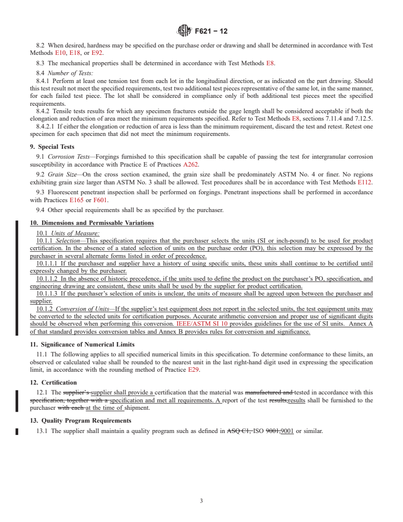 REDLINE ASTM F621-12 - Standard Specification for Stainless Steel Forgings for Surgical Implants