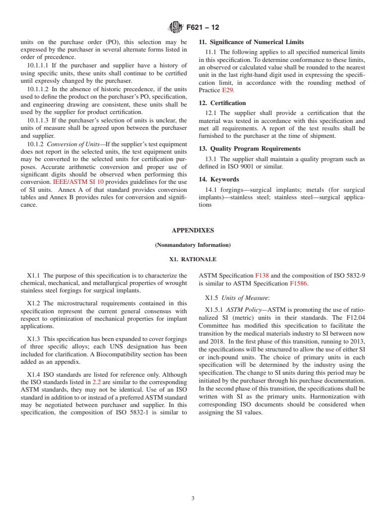 ASTM F621-12 - Standard Specification for Stainless Steel Forgings for Surgical Implants