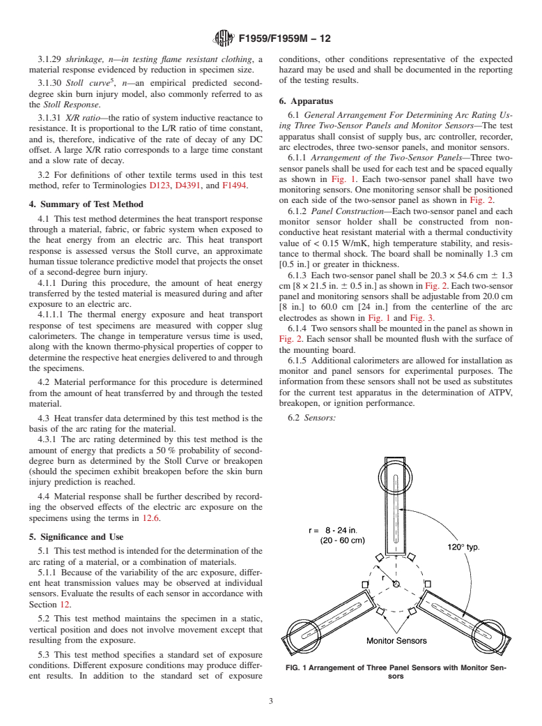 ASTM F1959/F1959M-12 - Standard Test Method for  Determining the Arc Rating of Materials for Clothing