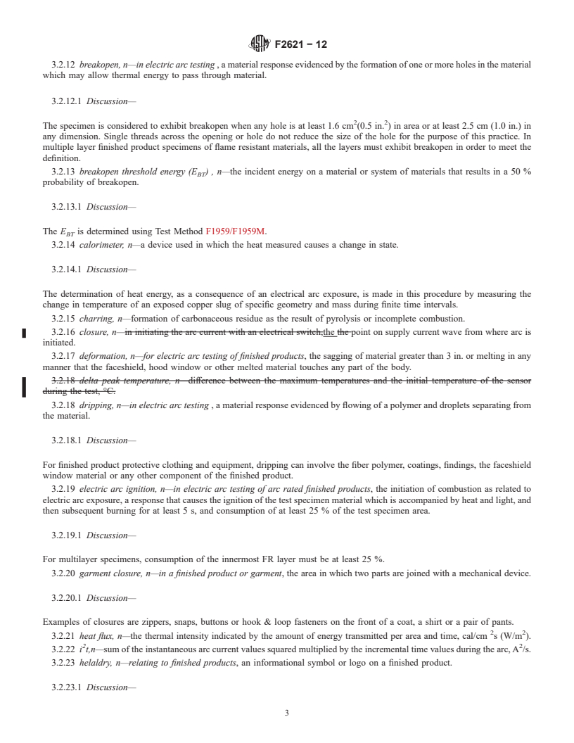 REDLINE ASTM F2621-12 - Standard Practice for  Determining Response Characteristics and Design Integrity of  Arc Rated Finished Products in an Electric Arc Exposure