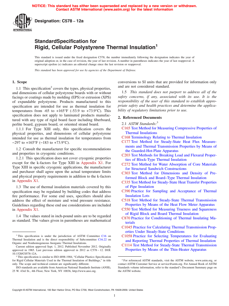 ASTM C578-12a - Standard Specification for  Rigid, Cellular Polystyrene Thermal Insulation