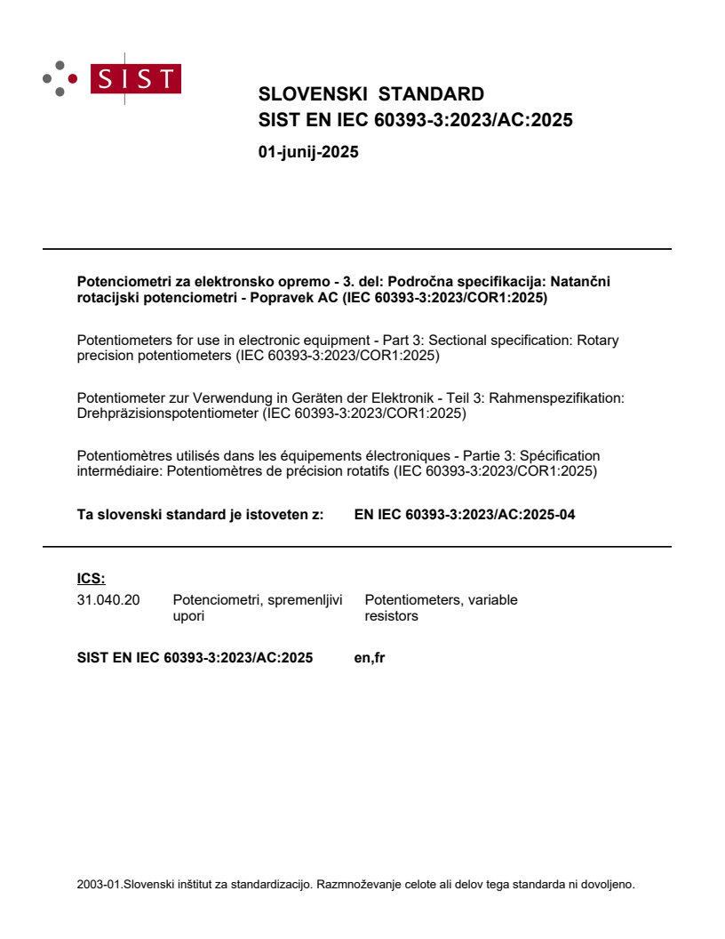 EN IEC 60393-3:2023/AC:2025