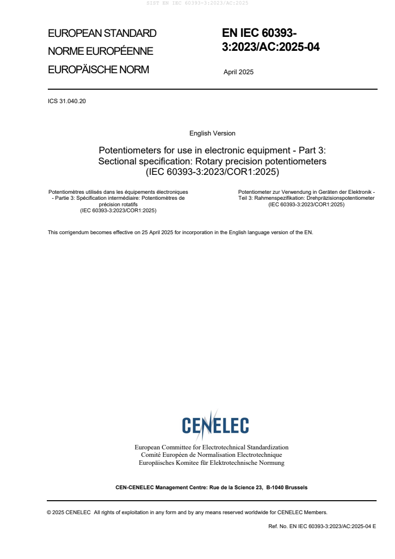 EN IEC 60393-3:2023/AC:2025
