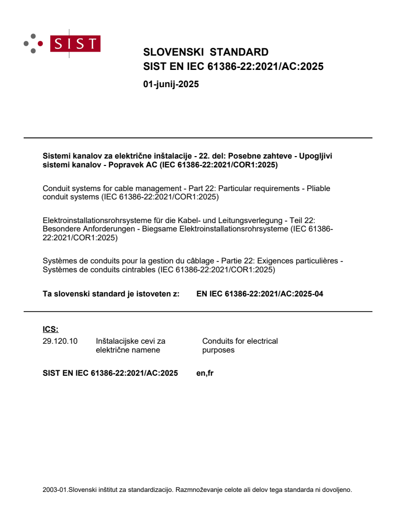 EN IEC 61386-22:2021/AC:2025