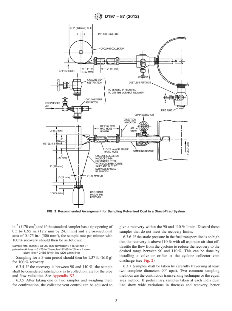 ASTM D197-87(2012) - Standard Test Method for  Sampling and Fineness Test of Pulverized Coal