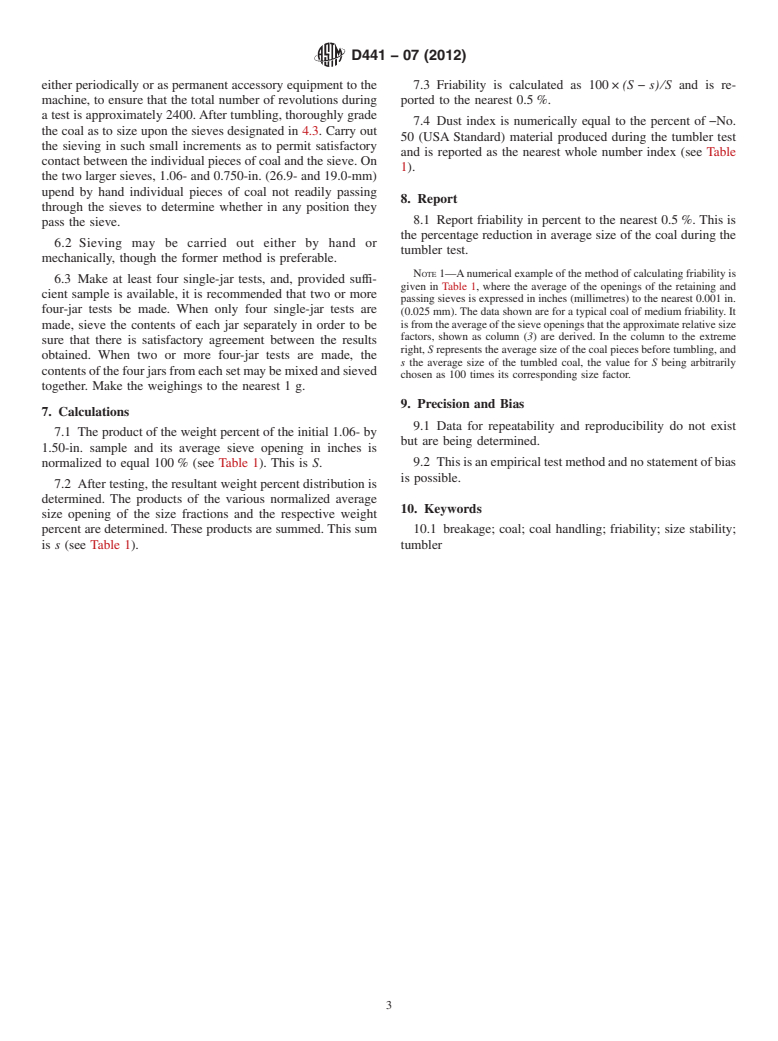 ASTM D441-07(2012) - Standard Test Method of  Tumbler Test for Coal